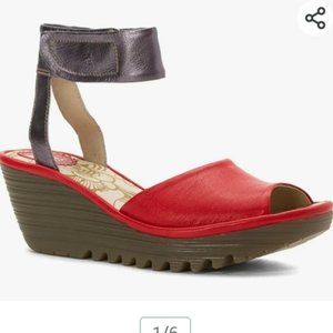 Fly London Yula Wedge Pump Sandal Leather Red 7
